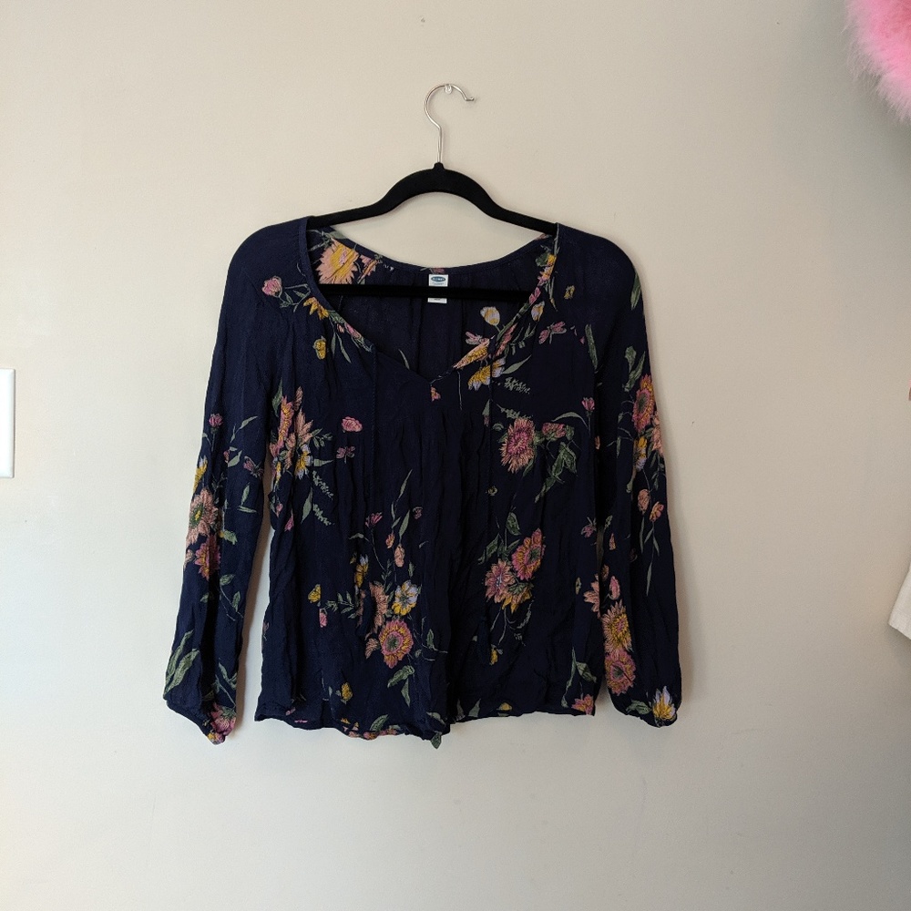 Old Navy Floral Tassel Blouse